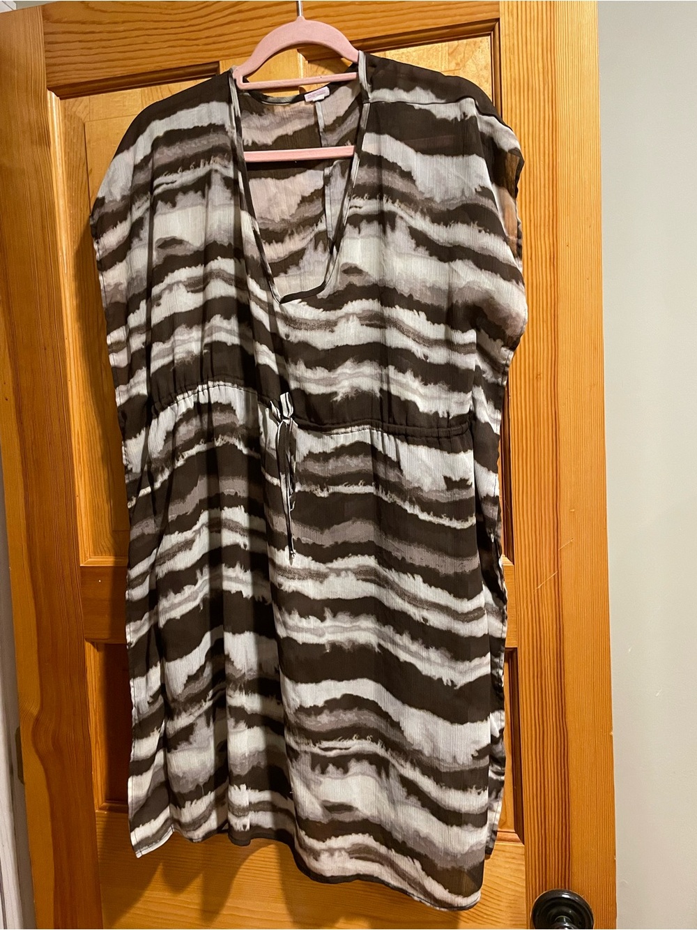 Merona Black and White Wave-Striped Swim Coverup Tunic